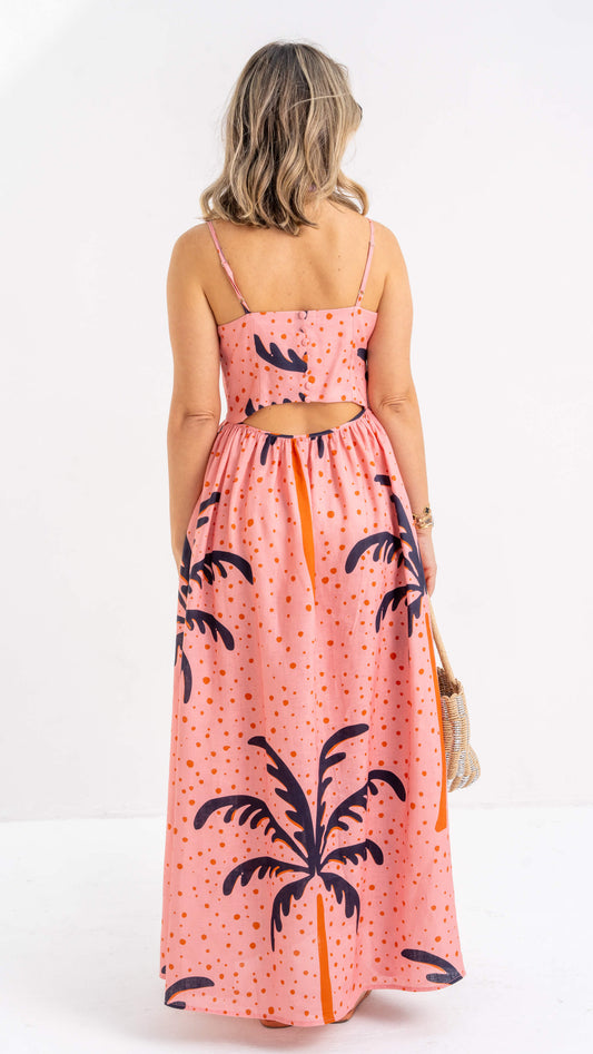 Pink Oasis Long Dress With Back Cut Out