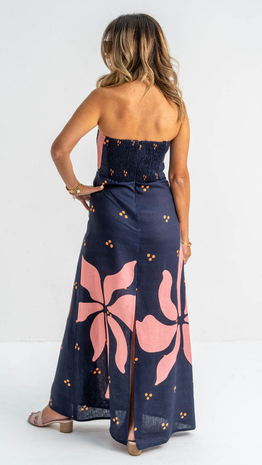 Midnight Palms Strapless Long Dress