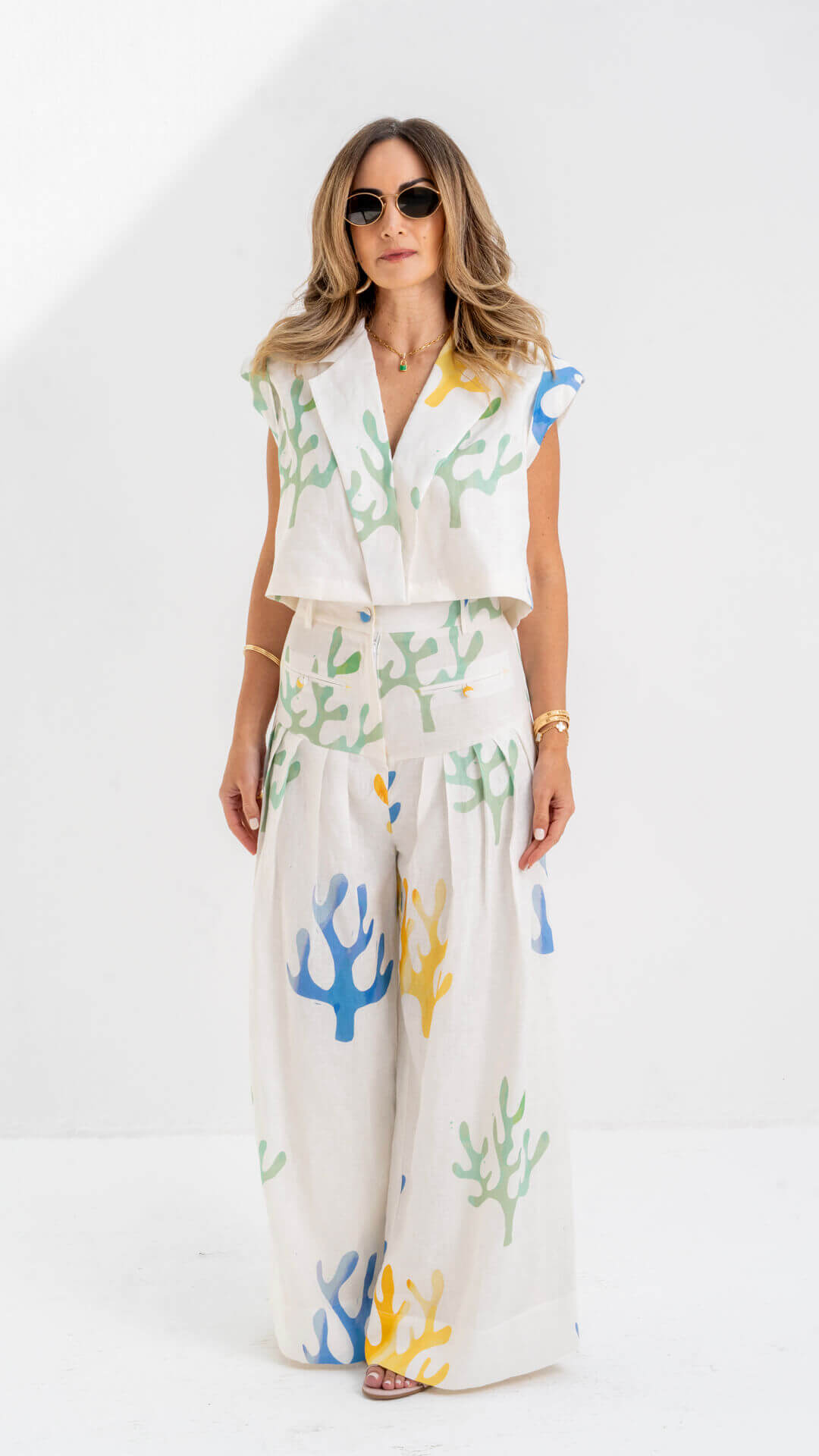 Coral Garden Pants and Padded Shoulder Vest Set