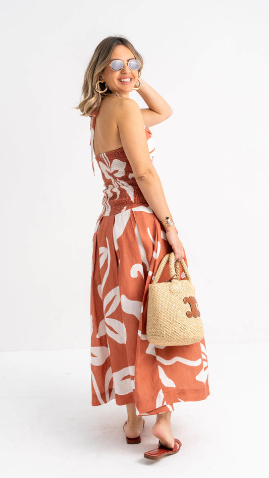 Mocha Breeze Long Halter Neck Dress