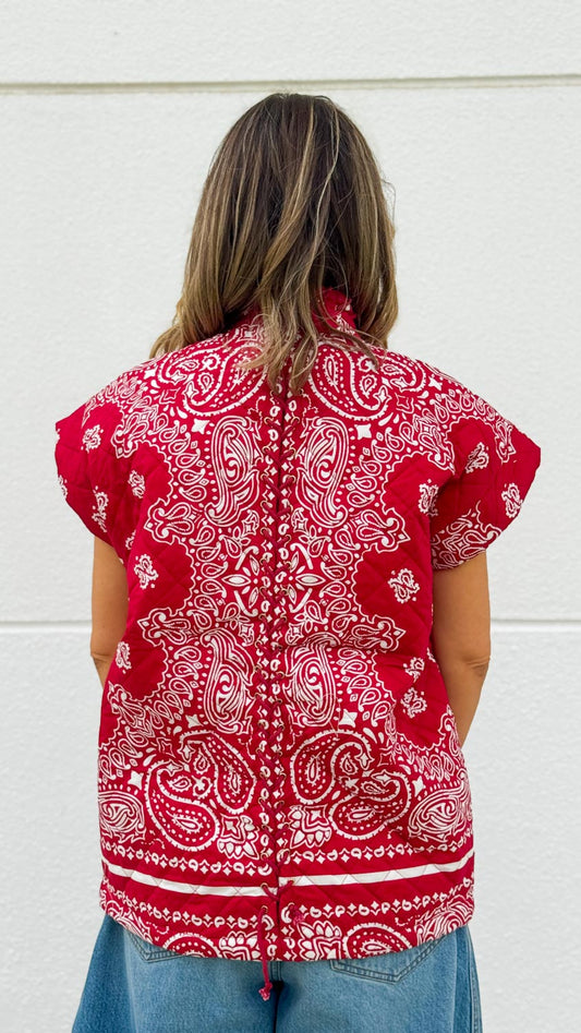 Red Bandana Paisley print Vest