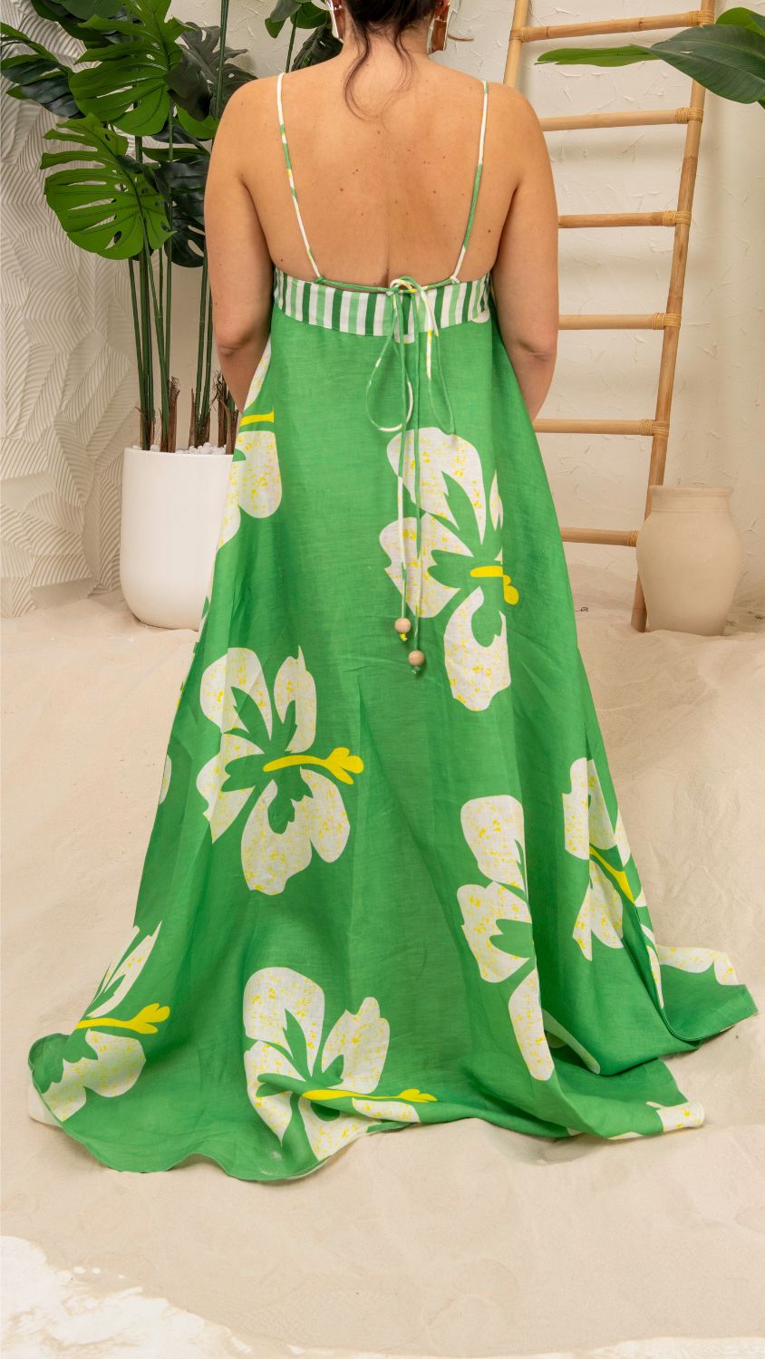 Green Hibiscus Flowy Dress