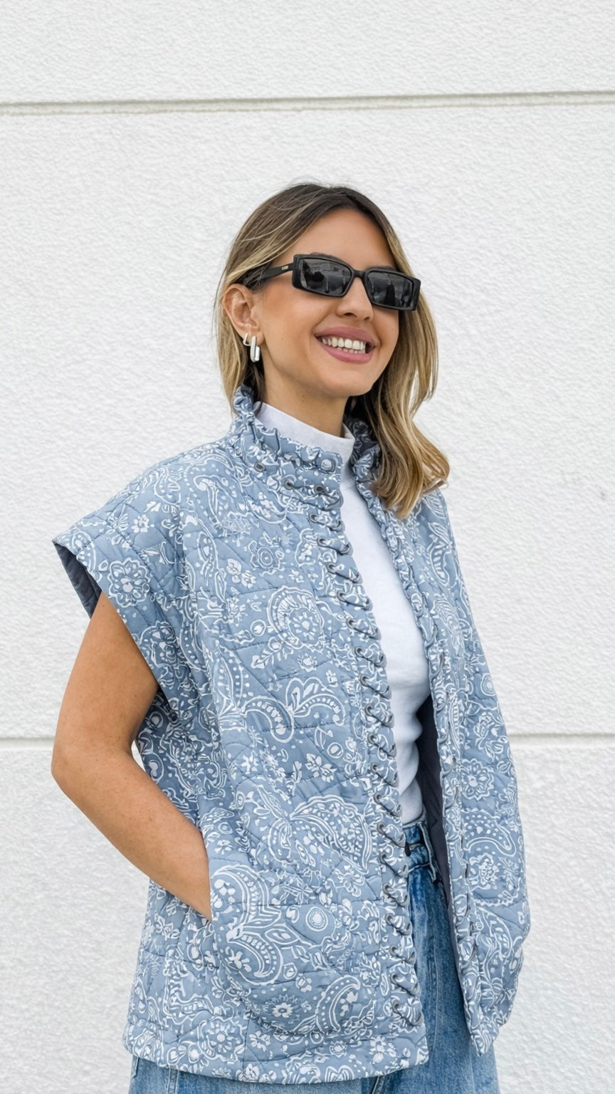 Dusty Blue Bandana Print Vest