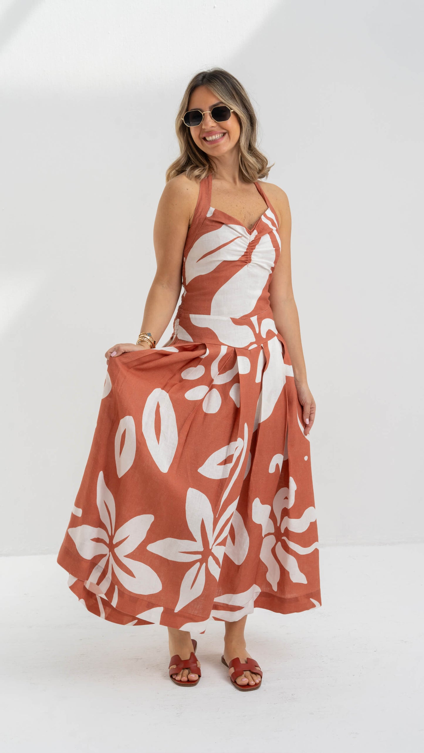 Mocha Breeze Long Halter Neck Dress