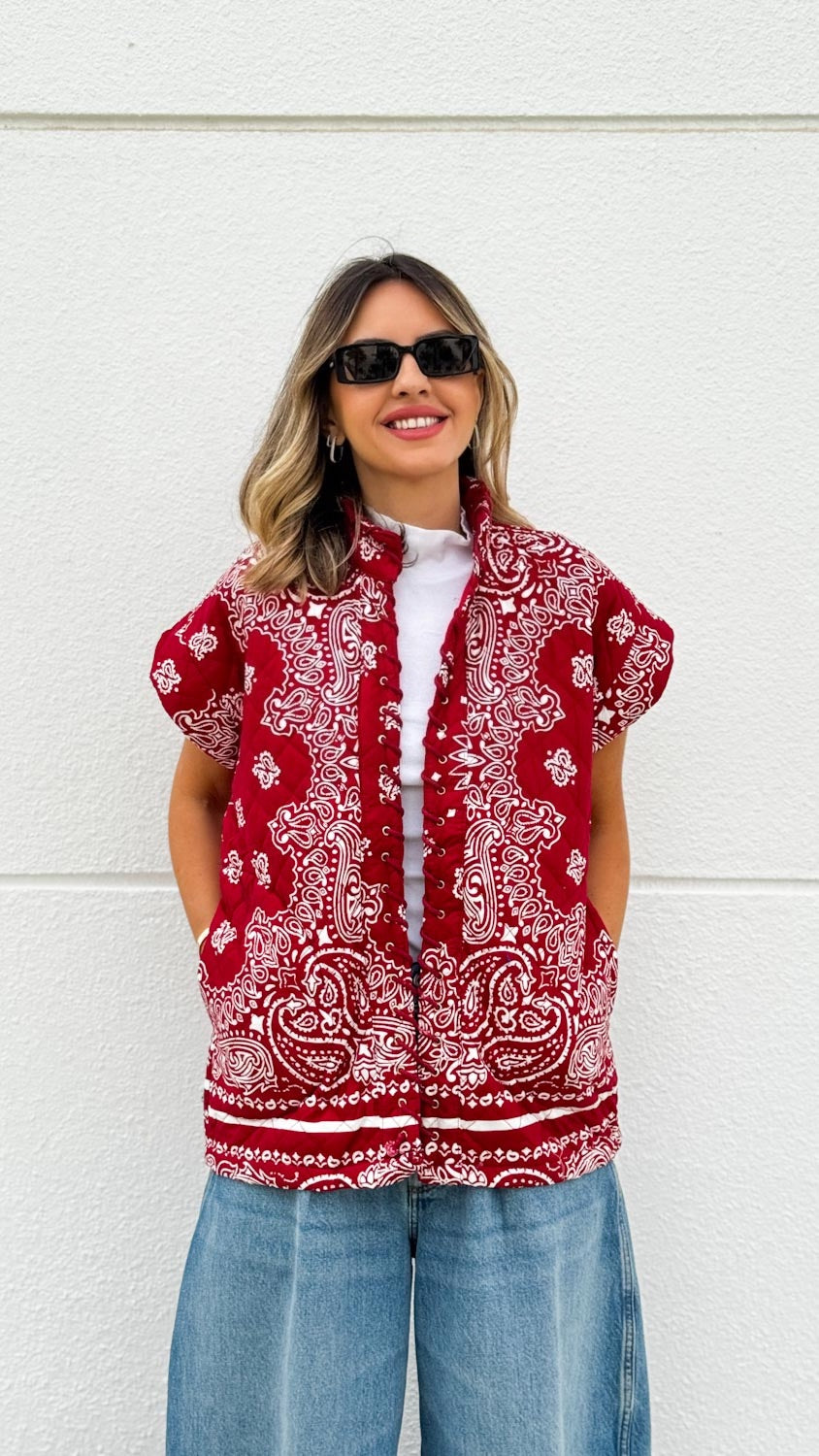 Red Bandana Paisley print Vest